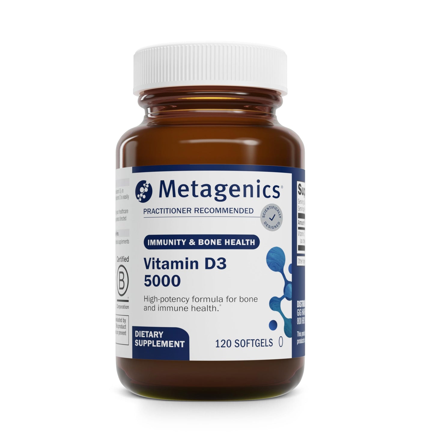 Metagenics Vitamin D3 5000 IU Softgels - High Potency 125 mcg in Coconut Oil, Non-GMO, Gluten-Free | 120 Count