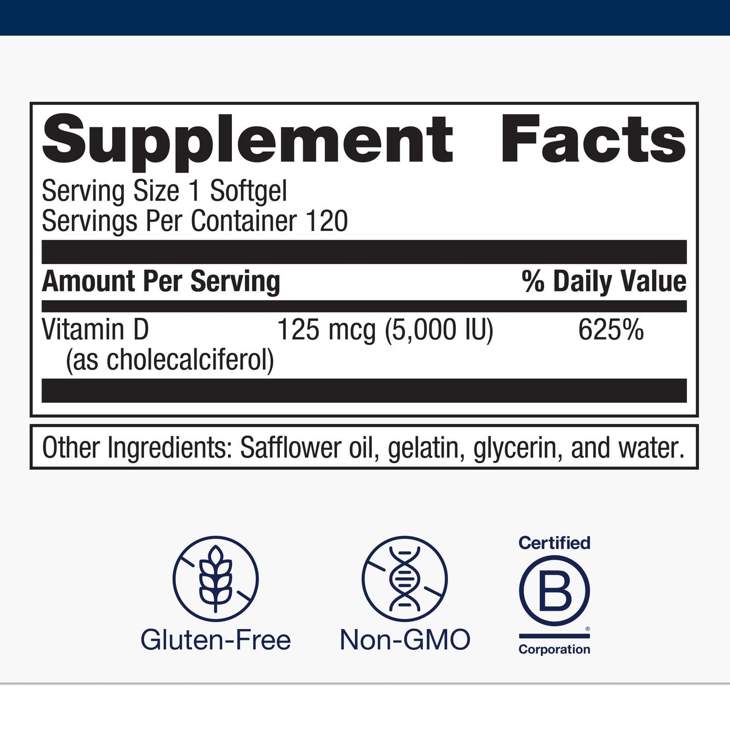 Metagenics Vitamin D3 5000 IU Softgels - High Potency 125 mcg in Coconut Oil, Non-GMO, Gluten-Free | 120 Count