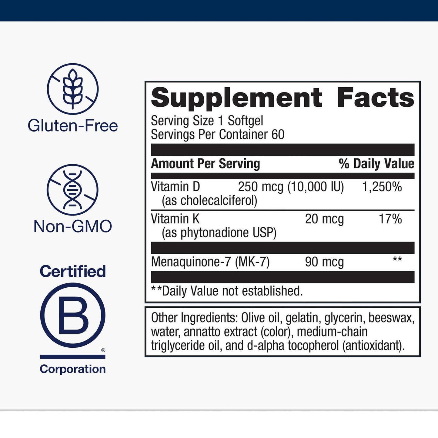 Metagenics Vitamin D3 + K (MK-7) - 10,000 IU, 60 Softgels | Artery Health, Immune Support, Non-GMO, Gluten-Free