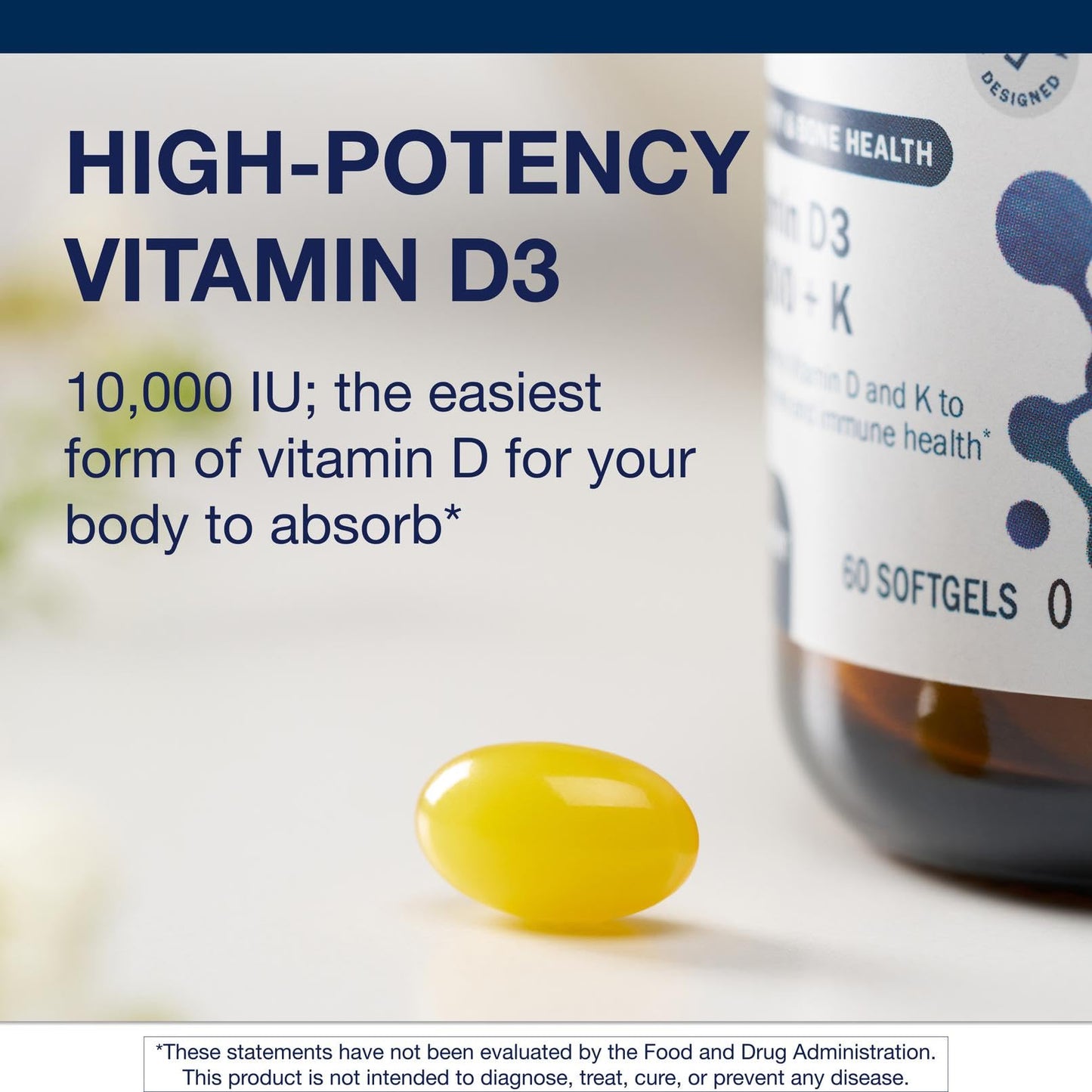 Metagenics Vitamin D3 + K (MK-7) - 10,000 IU, 60 Softgels | Artery Health, Immune Support, Non-GMO, Gluten-Free
