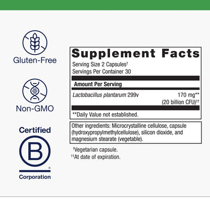 Metagenics UltraFlora Intensive Care Probiotic - 20 Billion CFU Lactobacillus plantarum 299v - Digestive Health, Bowel Regularity - Gluten-Free & Vegetarian - 60 Capsules