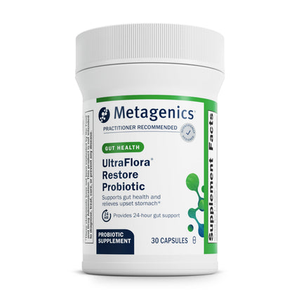Metagenics UltraFlora Restore Probiotic - 20 Billion CFU | Occasional Stool Relief & Gut Health - 30 Capsules