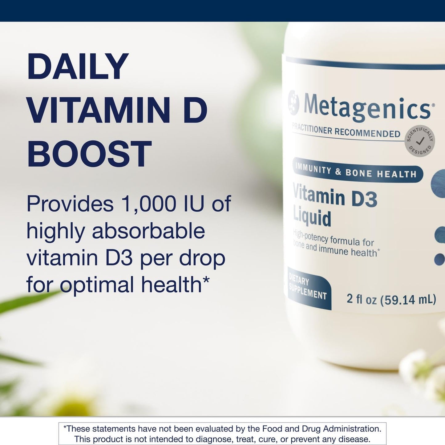 Metagenics Vitamin D3 Liquid 2oz – 2,275 Servings, Bone & Immune Support