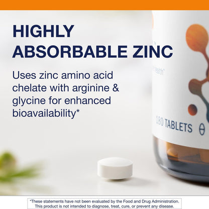 Metagenics Zinc A.G. Chelated Zinc with Arginine & Glycine – Immune, Bone, Skin Support | 180 Tablets