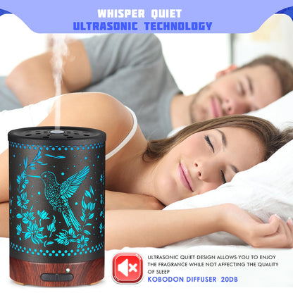 Metal Essential Oils Diffuser 150ML – Aromatherapy Cool Mist with 7-Color LED Lights & Auto Off