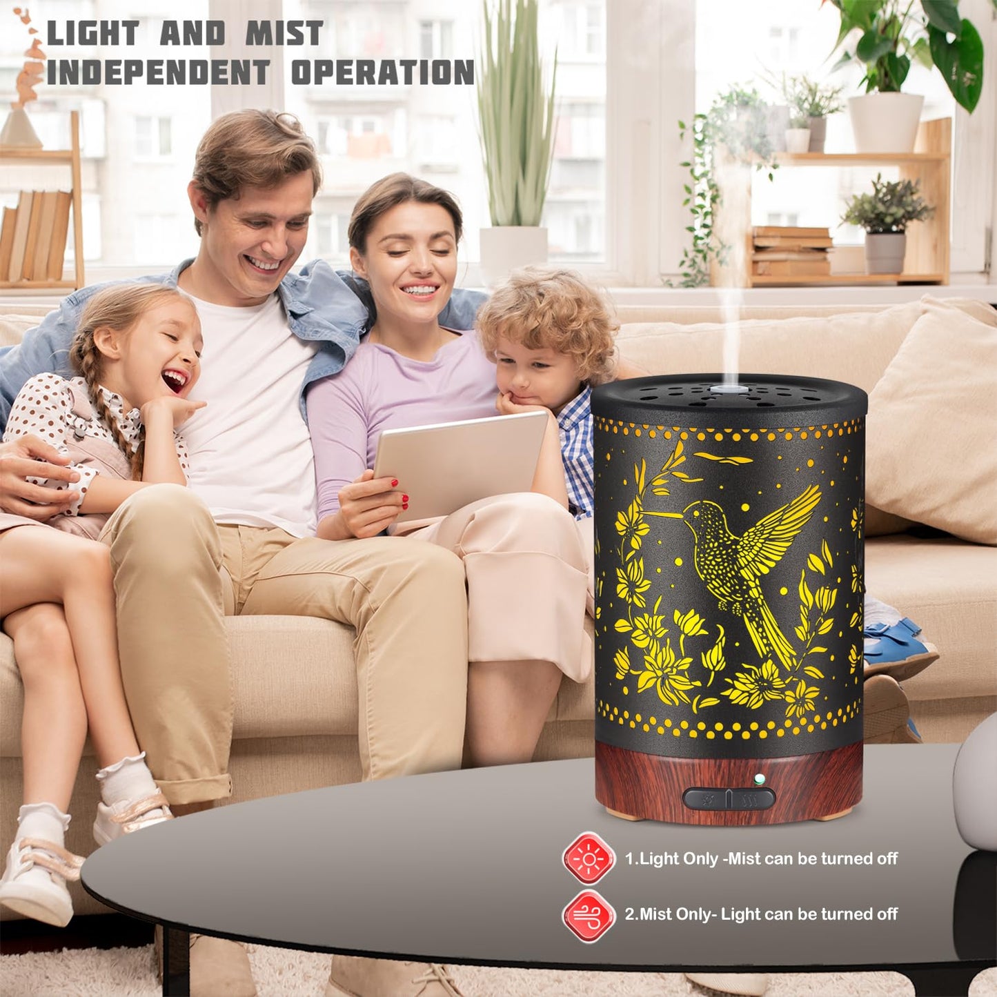 Metal Essential Oils Diffuser 150ML – Aromatherapy Cool Mist with 7-Color LED Lights & Auto Off