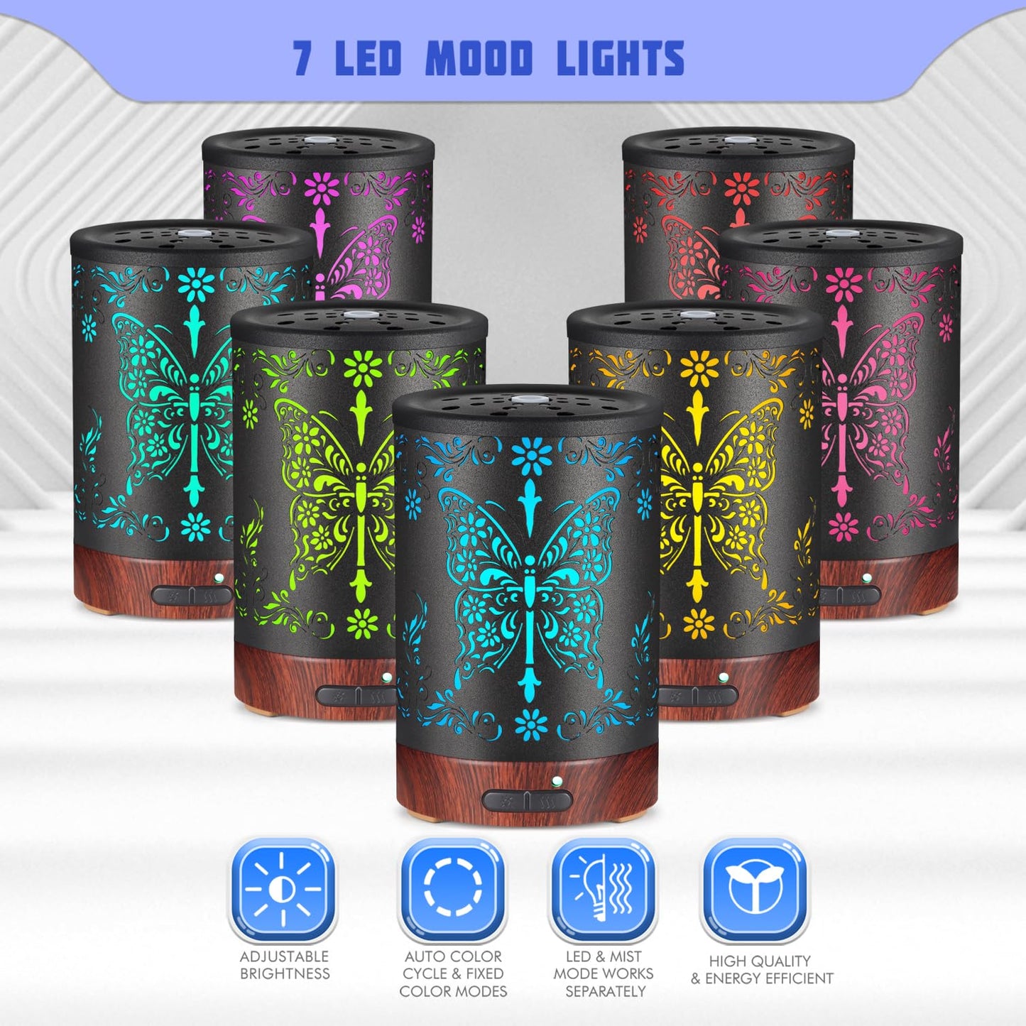 Metal Essential Oils Diffuser 150ML for Women Mom Grandma Wife – Ultrasonic with 7 Color Lights & Auto Off