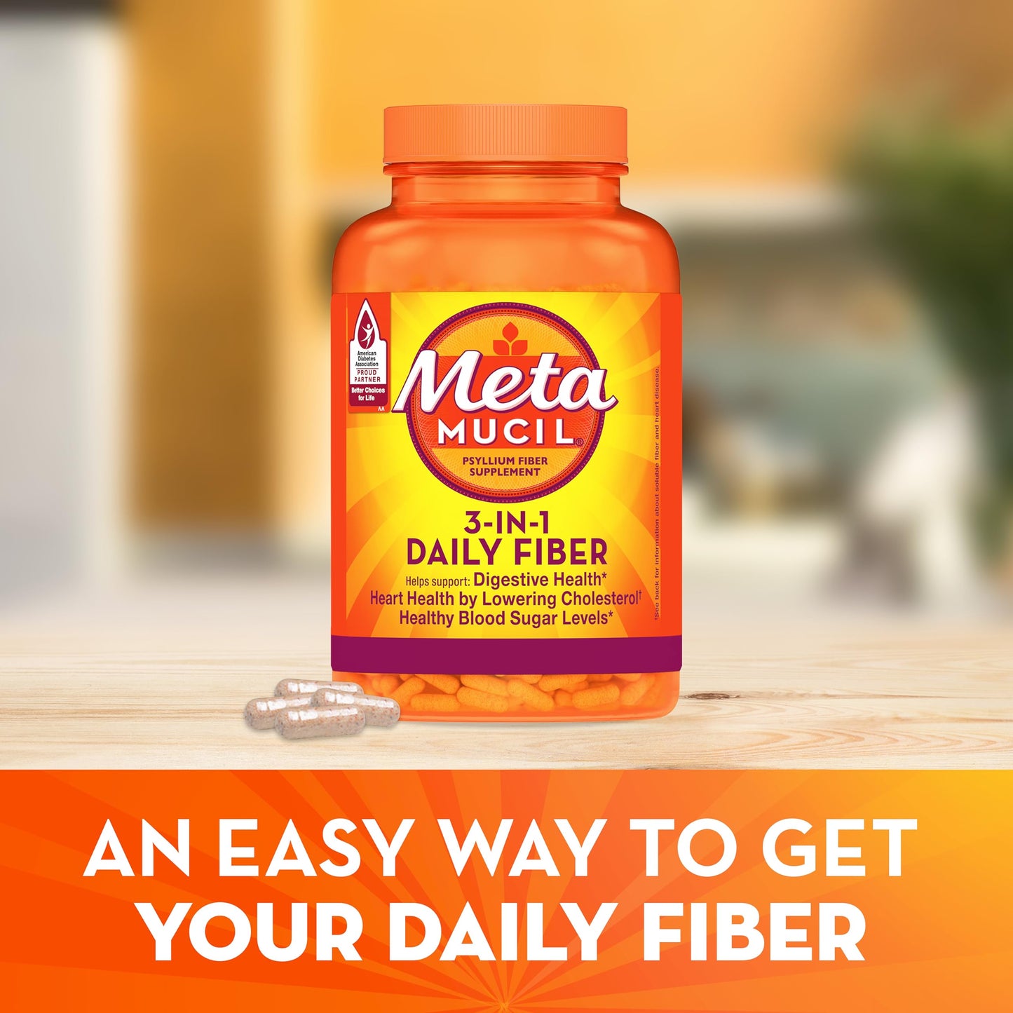 Metamucil Psyllium Husk Capsules, 160 Count – 3-in-1 Daily Fiber for Digestive Health and Regularity