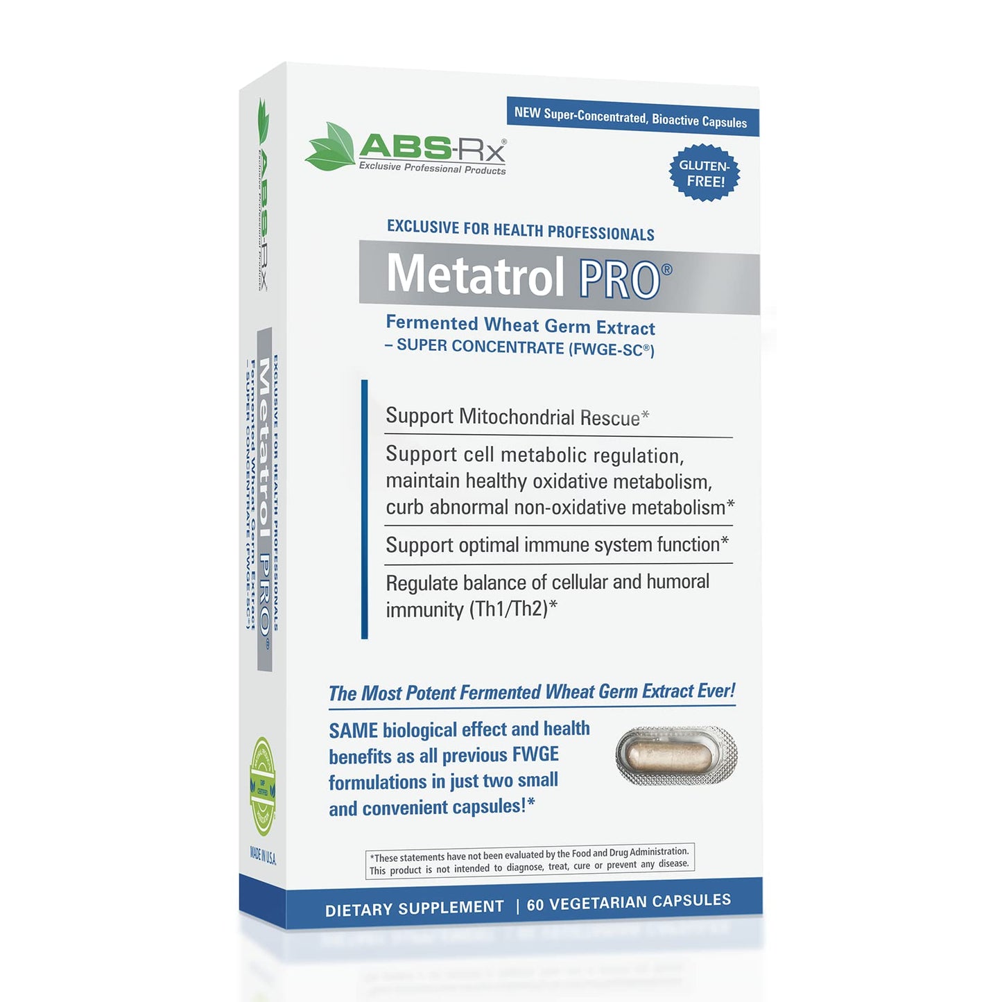 Metatrol PRO FWGE – Fermented Wheat Germ Extract – Gluten Free Immune Support – 60 Veg Capsules (41 mg) | American BioSciences