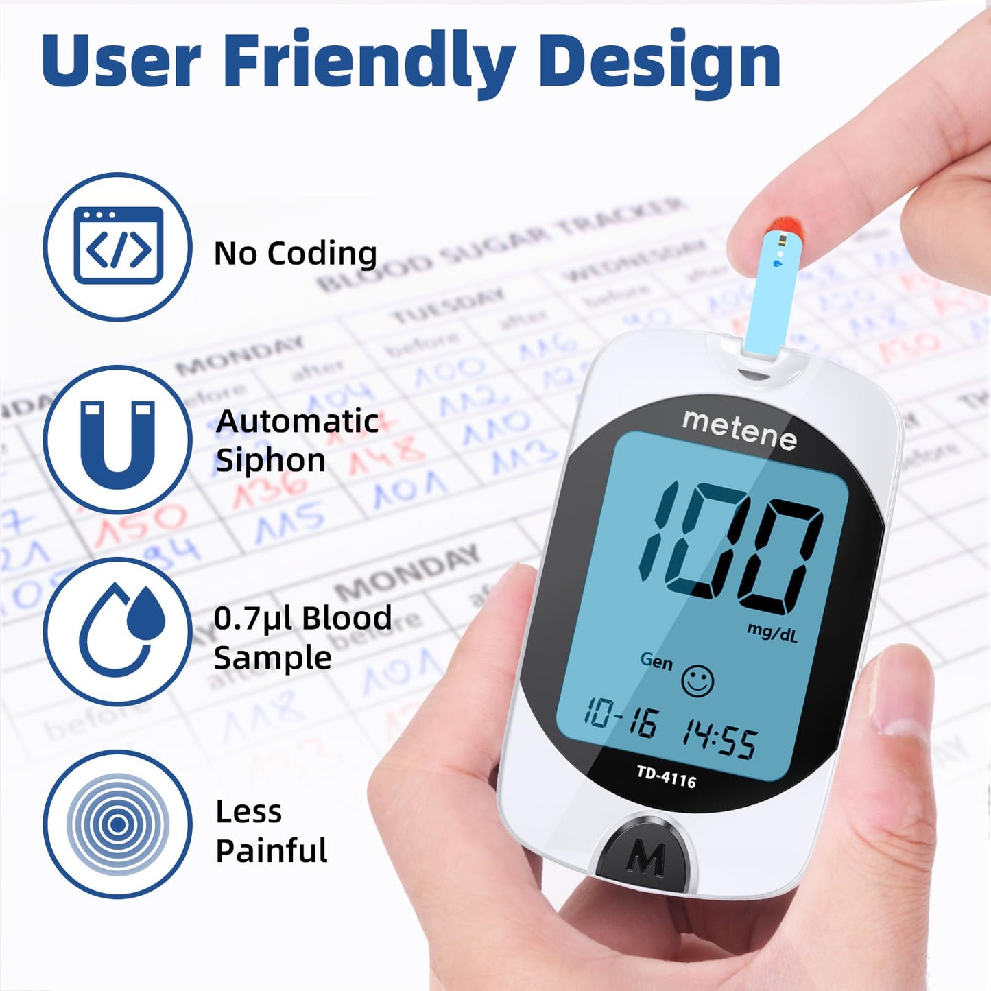 Metene TD-4116 Blood Glucose Test Strips – 200 Count for Metene TD-4116 & Metene S Monitors