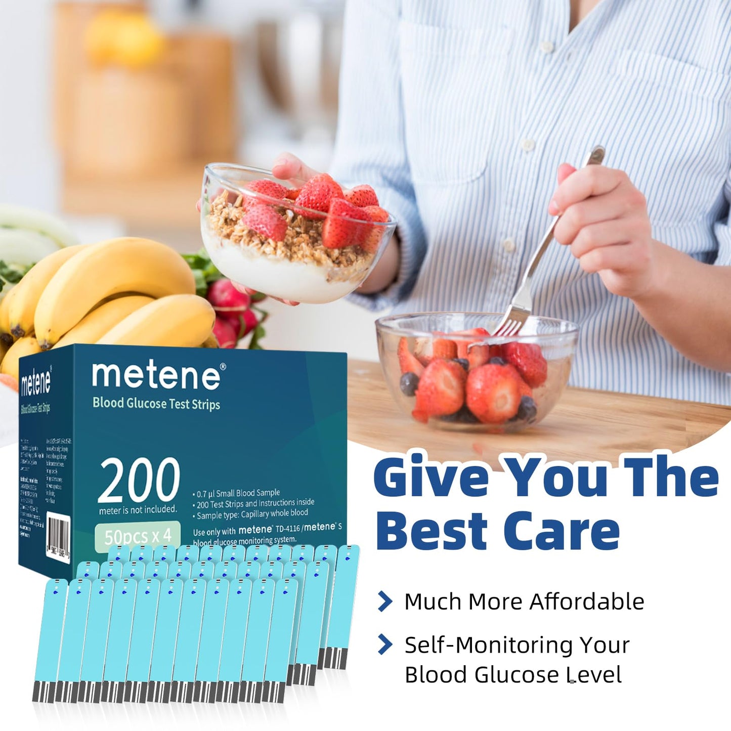 Metene TD-4116 Blood Glucose Test Strips – 200 Count for Metene TD-4116 & Metene S Monitors