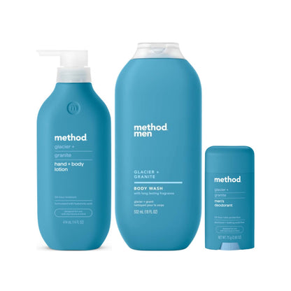 Method Glacier + Granite Variety Pack – Hydrating Lotion, Body Wash, Aluminum-Free Deodorant