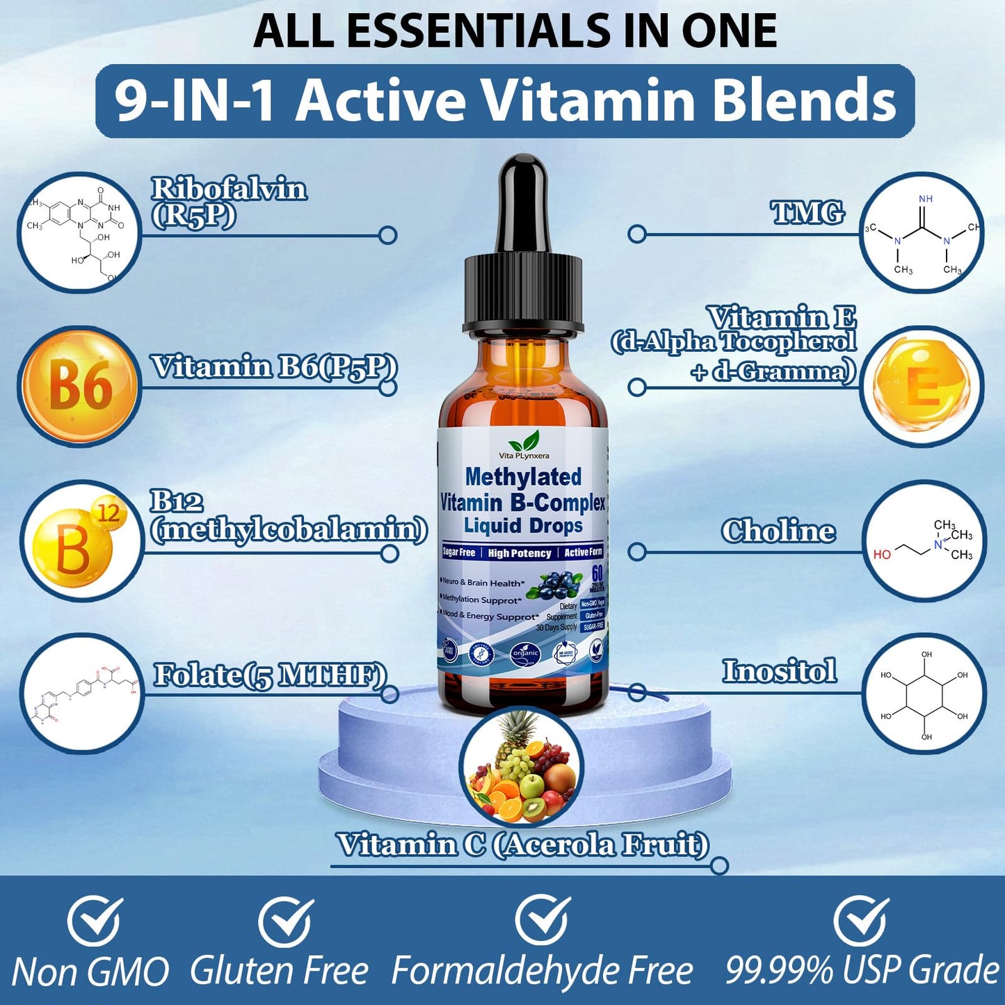 9-in-1 Methyl B Complex Liquid Drops – MTHFR Support & Energy