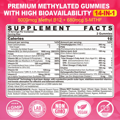Methyl B12 5000mcg & L-Methylfolate Gummies – Energy, Cognition, Methylation (60 ct)