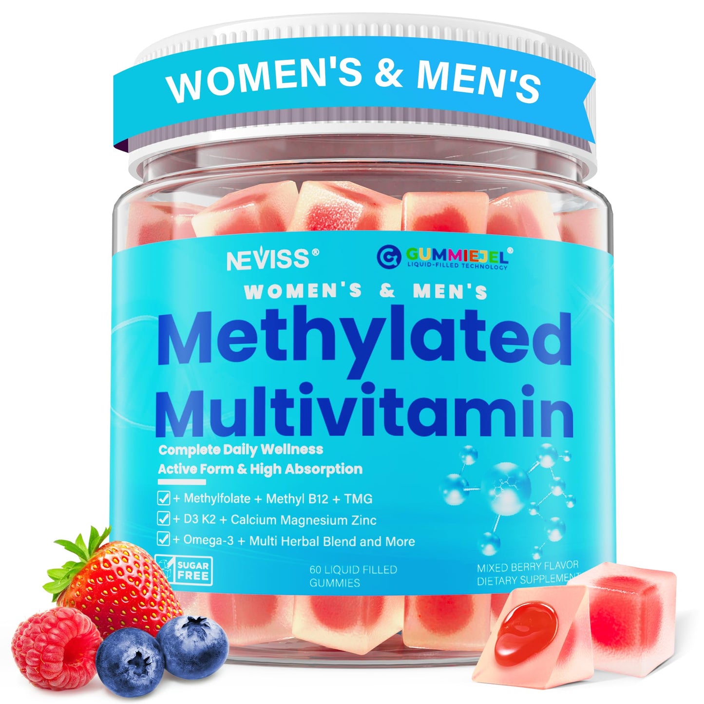 Vegan Methylated Multivitamin Gummies for Women & Men – Sugar Free, Omega-3, D3 K2, Methylfolate & B12