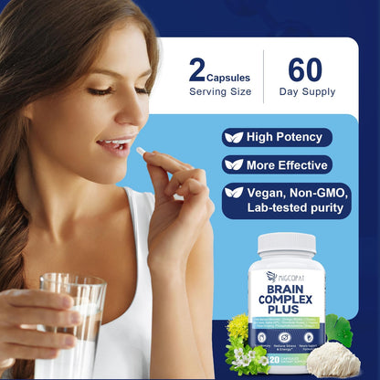 Brain Supplements for Memory & Focus – Nootropic with Bacopa Monnieri, Lion's Mane, Alpha GPC & Ginkgo (120 Caps)