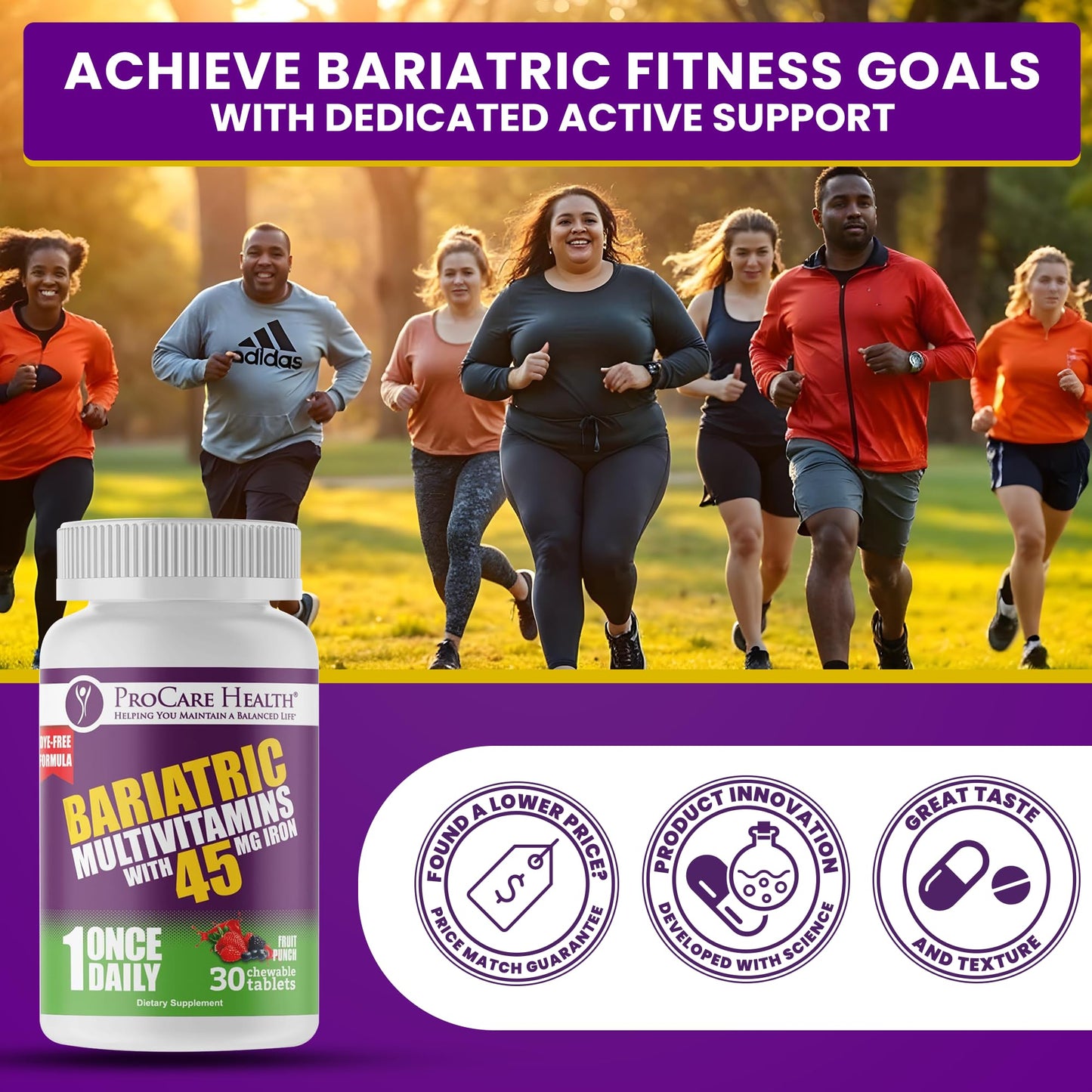 ProCare Health Bariatric Multivitamin with Iron 45mg – Fruit Punch Chewable (30 Tablets)