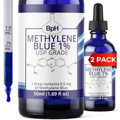 Methylene Blue 1% USP – Pharmaceutical Grade Twin Pack (2×50 mL) Glass – 3rd-Party Tested