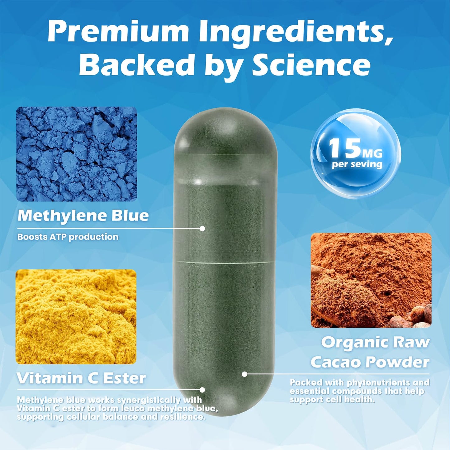 Liophy Methylene Blue Capsules – Premium 99% Methylene Blue with Vitamin C Ester | 60 Capsules Dietary Supplement