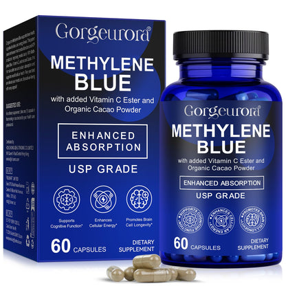 Methylene Blue Capsules 60p – Vitamin C Ester for Enhanced Absorption | Brain Health, Memory, Focus, Clarity, Energy