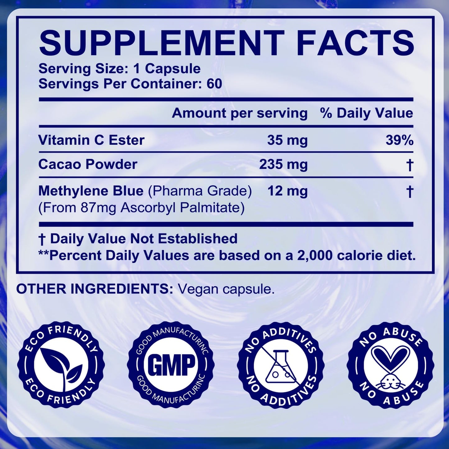 Methylene Blue Capsules 60p – Vitamin C Ester for Enhanced Absorption | Brain Health, Memory, Focus, Clarity, Energy