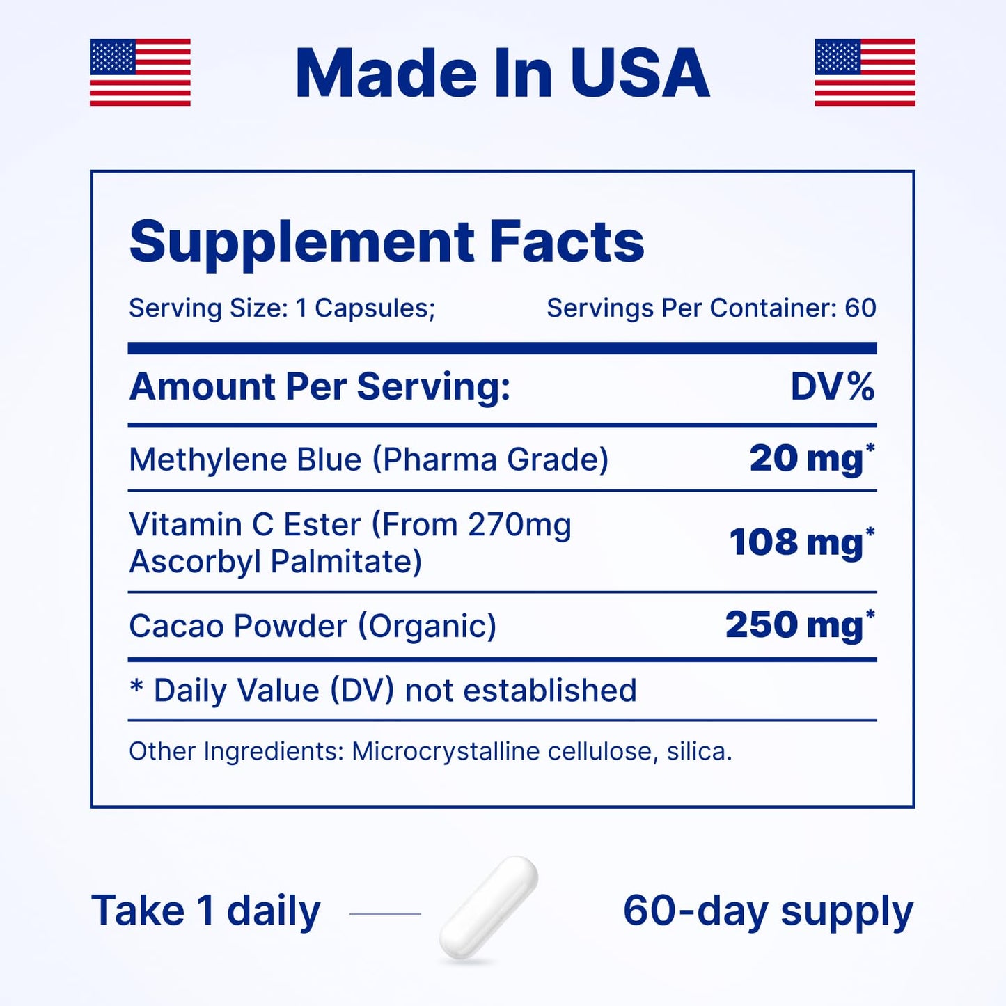 Ultimate Methylene Blue 20mg Capsules — Brain Focus & Energy (USA Made)