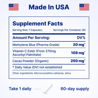 Ultimate Methylene Blue 20mg Capsules — Brain Focus & Energy (USA Made)