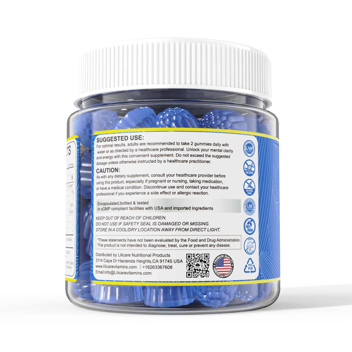 Methylene Blue Gummies for Humans | High-Potency Brain Booster & Antioxidant - Vegan 60 Count
