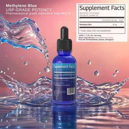 THEREXA Methylene Blue 1% Drops – USP Grade, 10 mg/mL, Formaldehyde-Free, cGMP Bottled (2 fl oz)