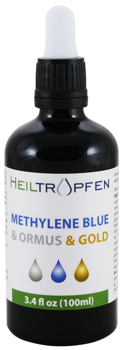 Methylene Blue & Ormus & Gold 3.4 Fl Oz – Ultra High Purity (100 ml) | 24K Colloidal Gold | Glass Bottle | Heiltropfen®