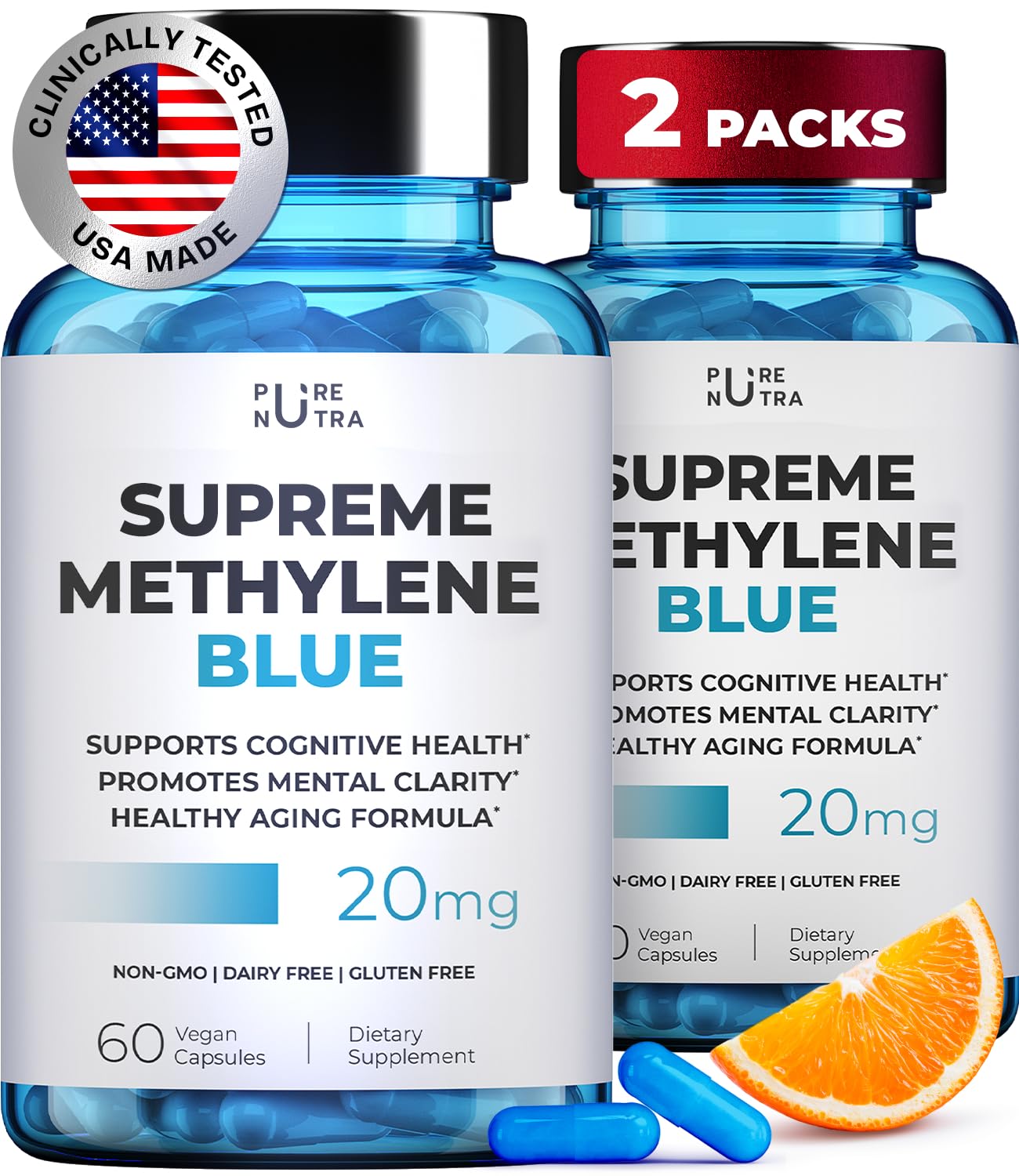 Ultimate Methylene Blue Capsules 20mg – Focus, Memory & Brain Health | Pharmaceutical Grade 2% (60 Count)