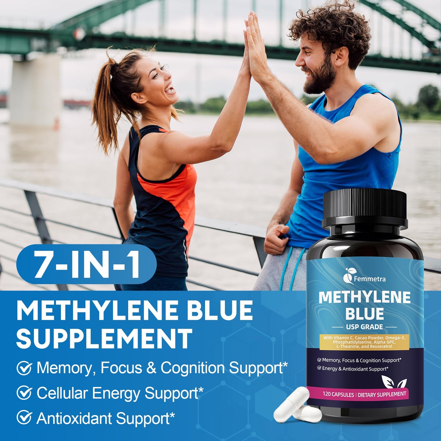 USP Pharmaceutical Grade Methylene Blue Capsules with Resveratrol – Brain Support, 120 Capsules