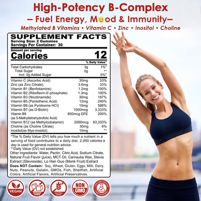 Vitamin B Complex Gummies – Vegan B Vitamins, 2000 mcg Methyl B12