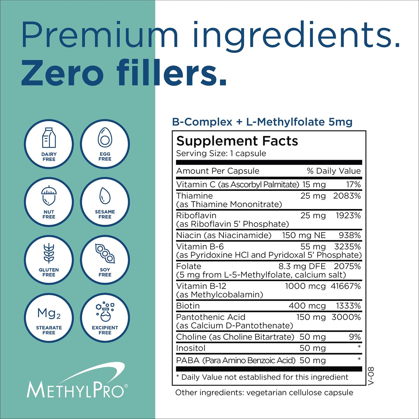 MethylPro B-Complex + L-Methylfolate 5 mg — High-Potency B Vitamin Complex for Energy (90 Vegan Capsules)