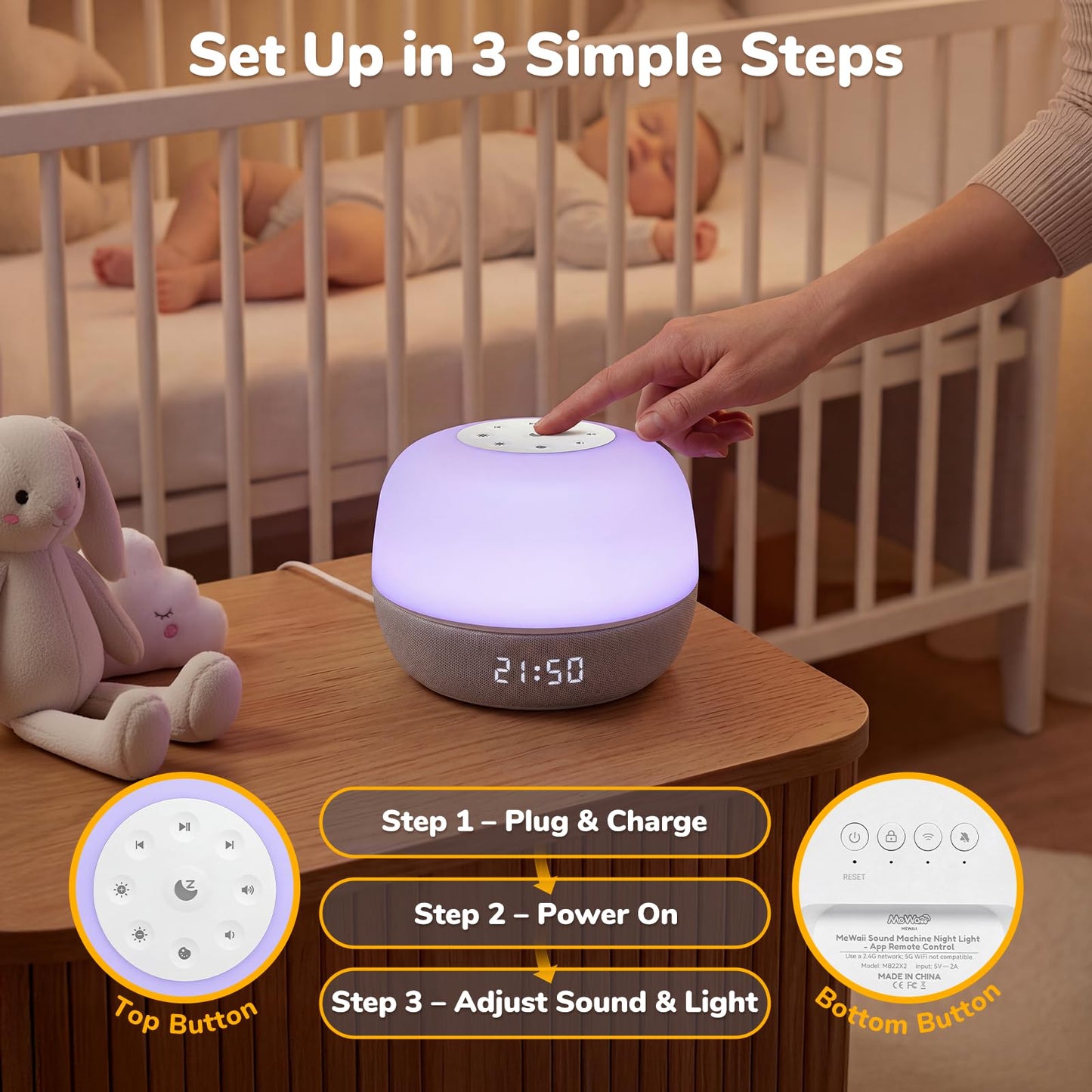 Mewaii 2025 Mom's Choice Award Sound Machine: Sunrise Alarm Clock, App Control, 360° RGB Night Light