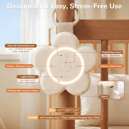 Mewaii Portable White Noise Machine for Baby — 25 Soothing Sounds, Night Light, 20+ Hours