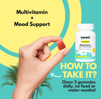 MEWD Teen/Kids Daily Multivitamin Gummy - Mood, Focus & Immunity | Vegan, Gluten Free, Made in USA