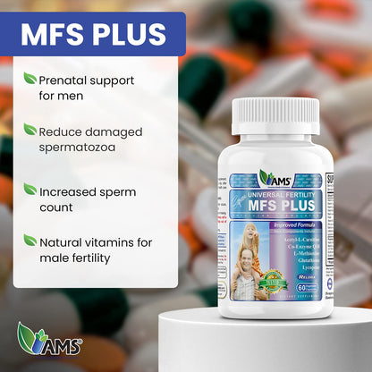 MFS Plus Fertility Supplements for Men - America Medic & Science | Sperm Count & Motility Support, Zinc & CoQ10, 60 Capsules