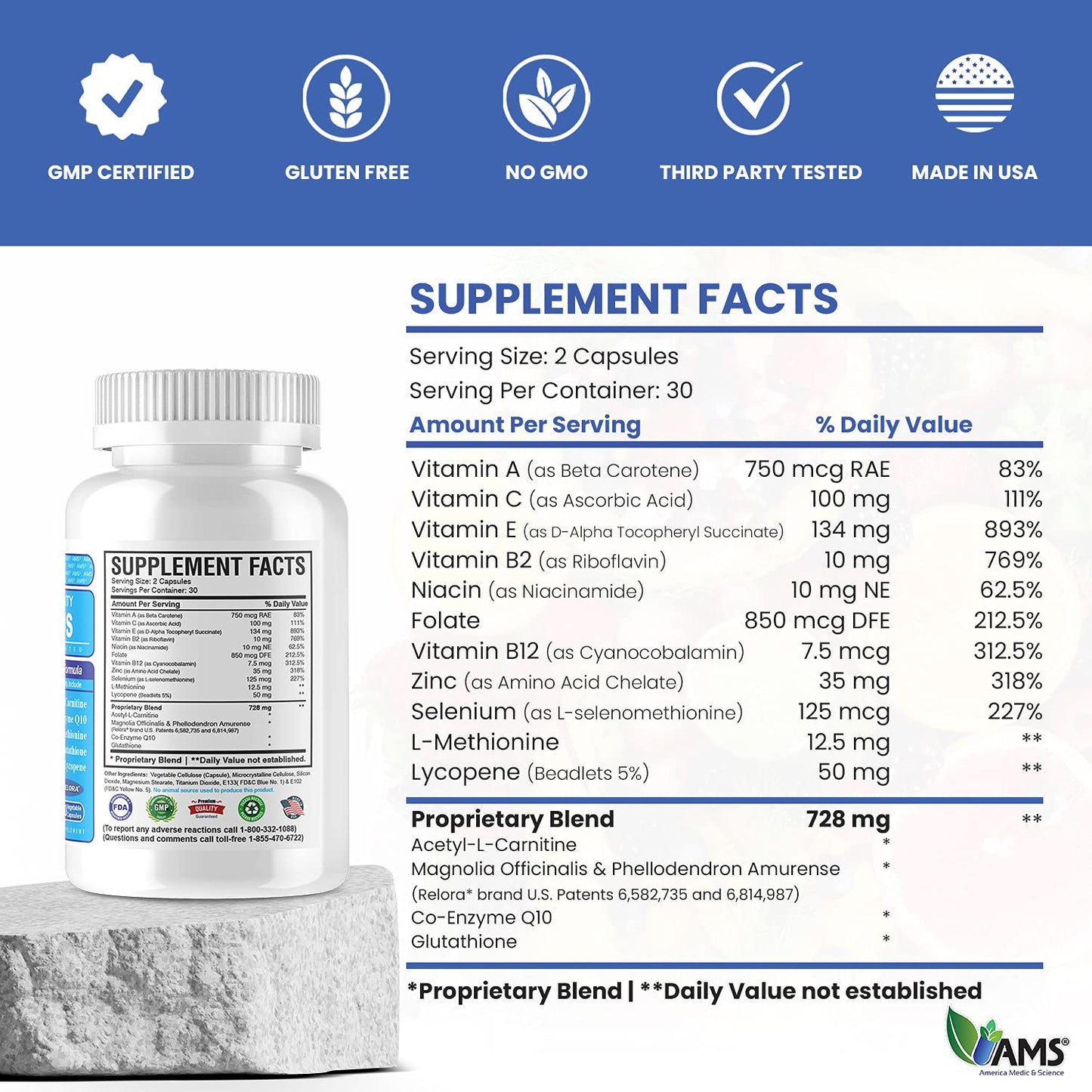 MFS Plus Fertility Supplements for Men - America Medic & Science | Sperm Count & Motility Support, Zinc & CoQ10, 60 Capsules