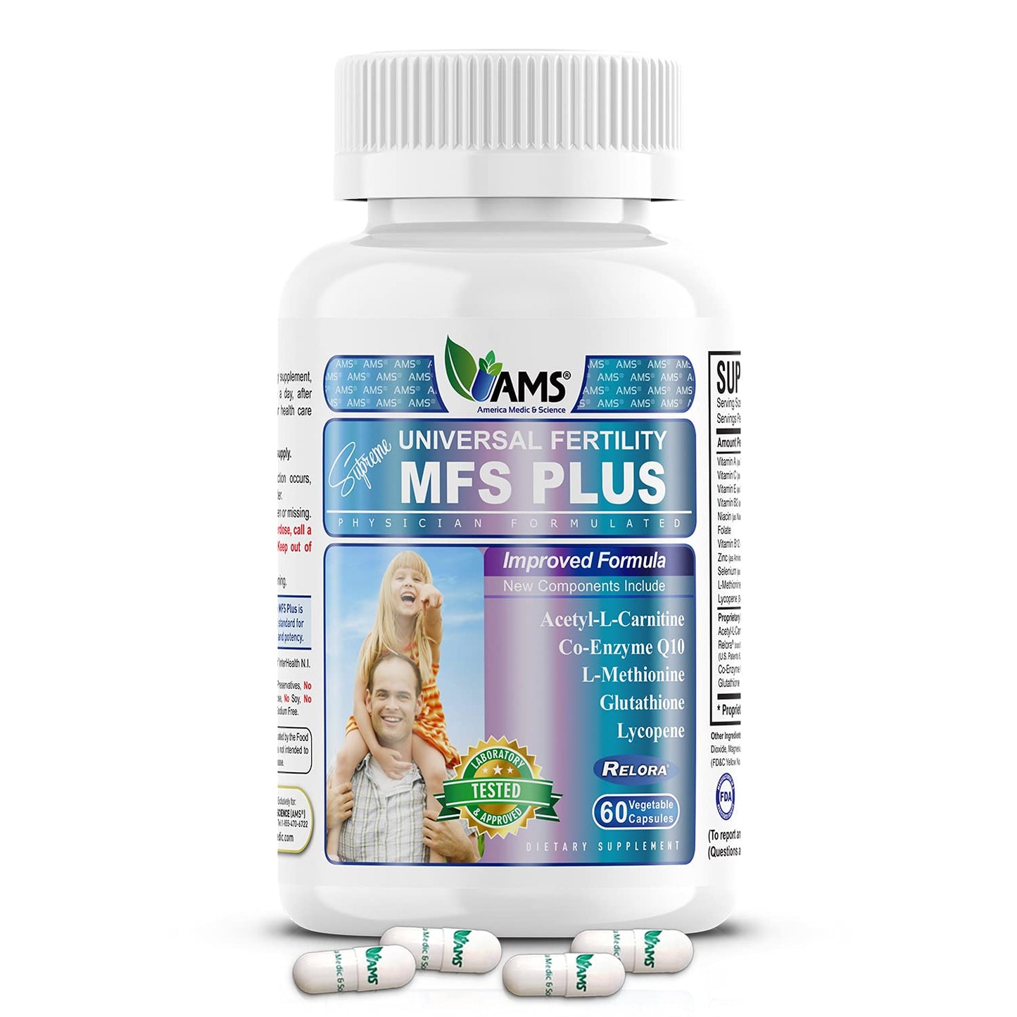 MFS Plus Fertility Supplements for Men - America Medic & Science | Sperm Count & Motility Support, Zinc & CoQ10, 60 Capsules