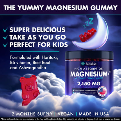Magnesium Glycinate 2150 MG Gummies – High-Absorption, Sugar-Free, Vegan (Cherry) | 60 Gummies