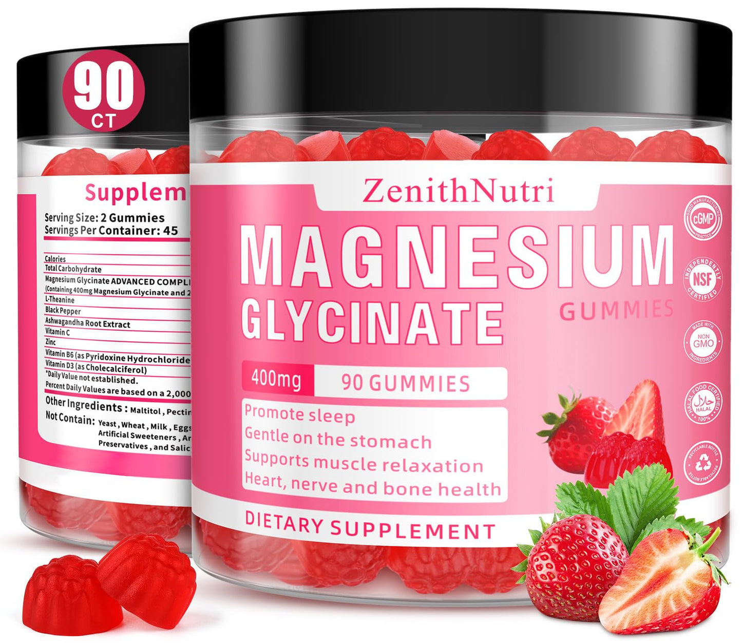 Magnesium Glycinate Gummies 400 mg with Ashwagandha – Sleep & Calm – 90 Count