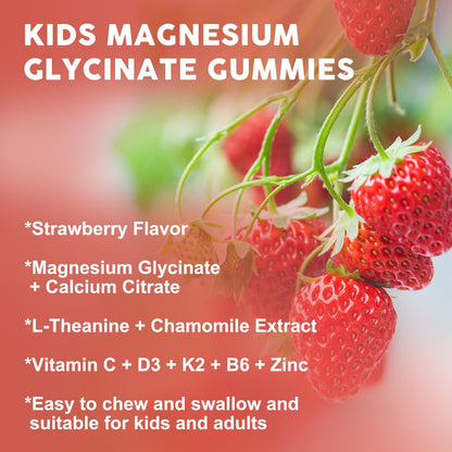 Magnesium Glycinate Gummies for Kids & Adults – Relaxation & Cognition Support (400/200mg) – Vegan, Sugar Free, Strawberry 60 Ct
