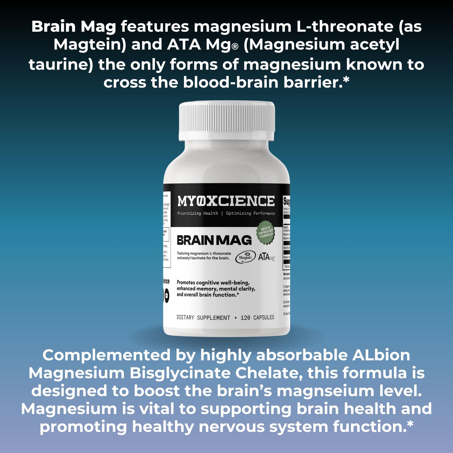 Magnesium L-Threonate + ATA Mag + Magnesium Glycinate | Cognitive Support, Memory & Mental Clarity | 120 Capsules