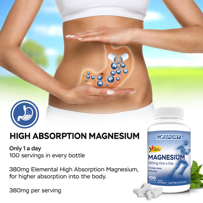 MGSPORT Magnesium Supplement Complex – High Absorption with Vitamin B6, D & E | 100 Servings