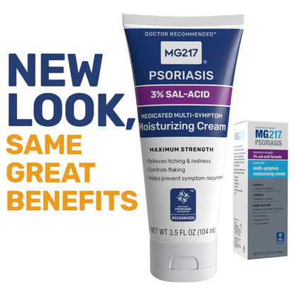 MG217 Medicated Moisturizing Psoriasis Cream – 3% Salicylic Acid, Fragrance Free, 3.5 oz