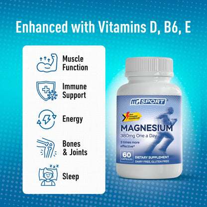MGSPORT Magnesium Supplement Complex – High Absorption with B6, D & E | Leg Cramps & Muscle Support (60 Servings)