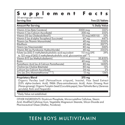 MICHAEL'S Health Naturopathic Teen Boys Multivitamin - 60 Vegetarian Tablets (30 Servings) | Kosher