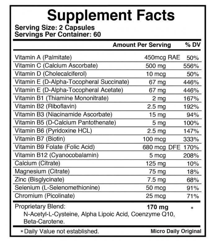 Micro Daily Supplement – MMF Maximum Micronutrient Formula (1 Month Capsule Bottle)