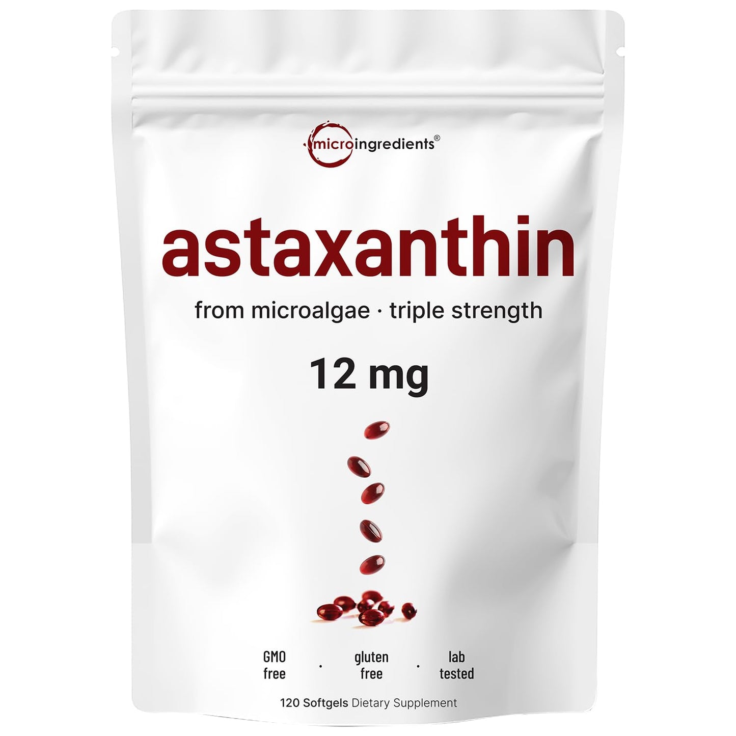Micro Ingredients Astaxanthin 12mg – 120 Softgels (4 Month Supply) – Non-GMO, Soy Free
